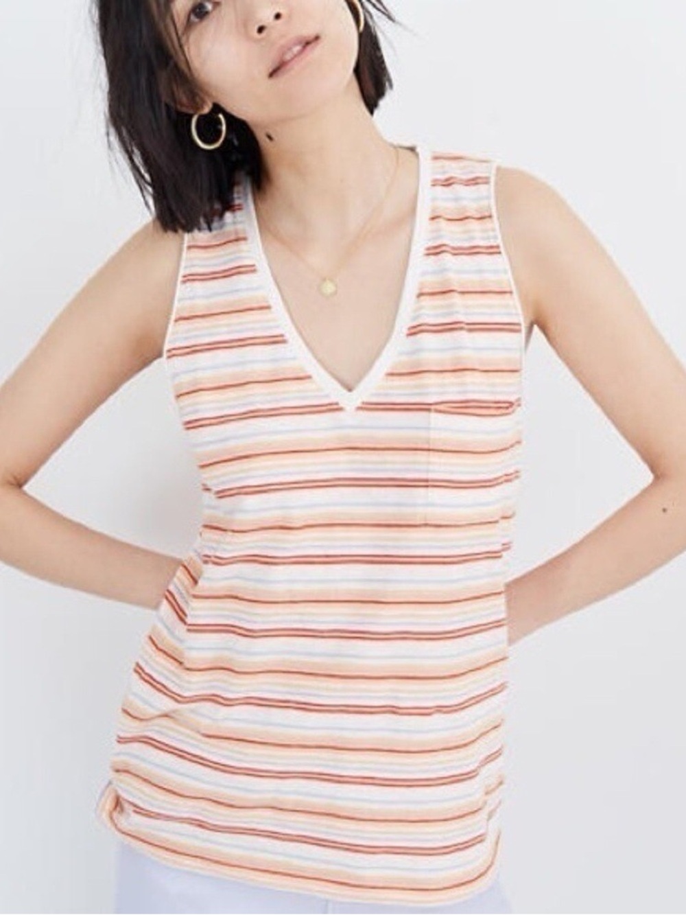 Madewell Striped Tank Top in White, Red & Orange